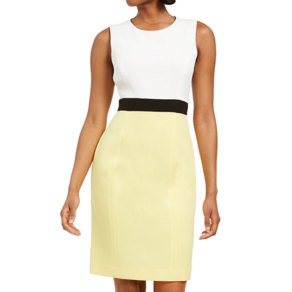 Kasper Crepe Sheath Colorblock Sleeveless Dress